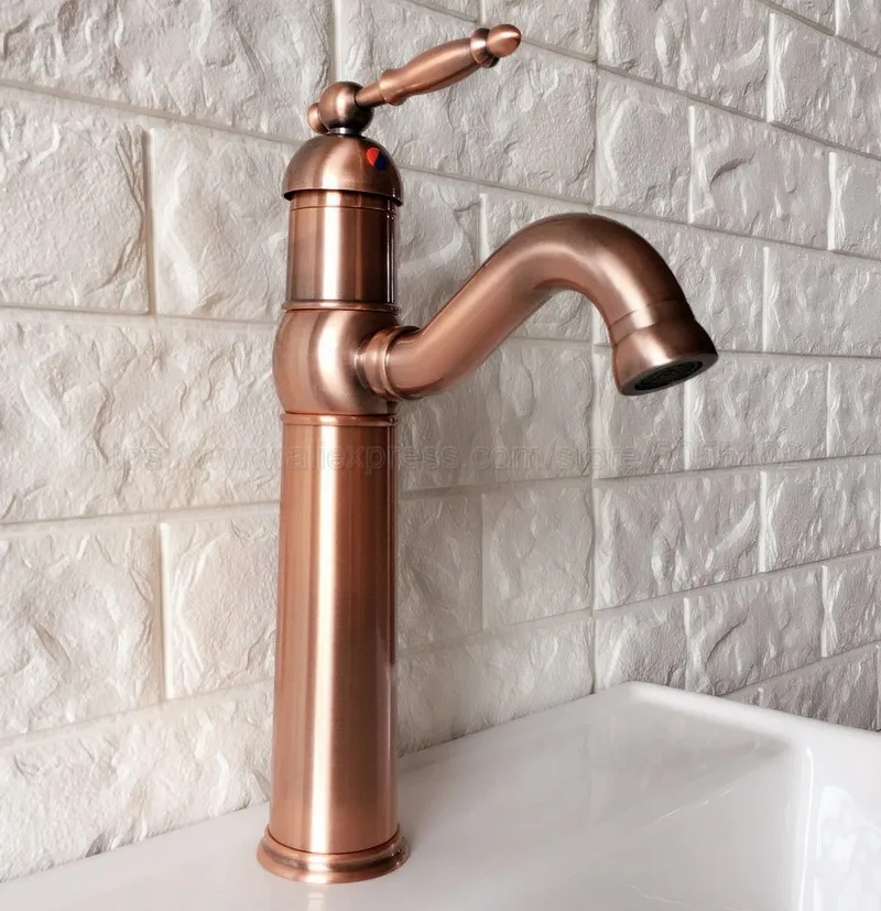 Смеситель для раковины в ванную комнату античная красная медь поворот на 360