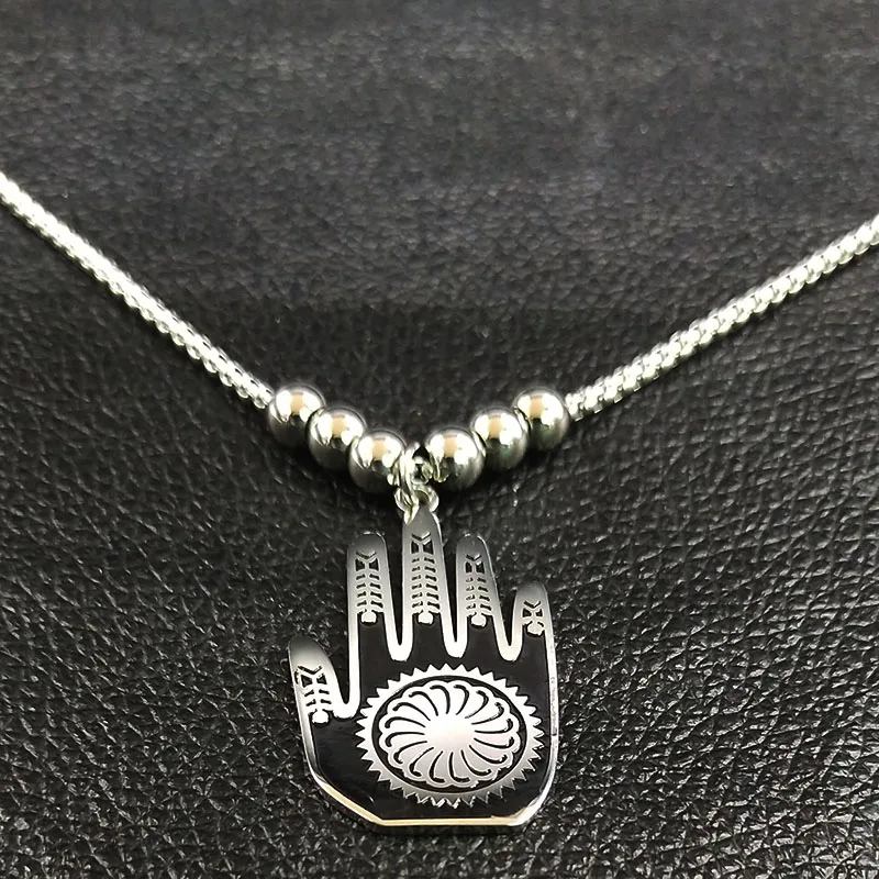 2021 длинное ожерелье из нержавеющей стали для женщин Черная Wicca Hamsa с дизайном рука