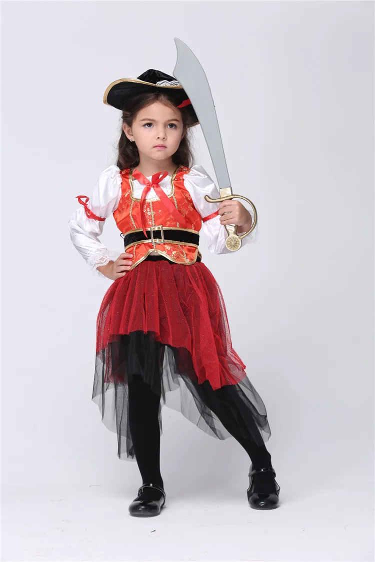 

Shanghai Story little Girl Fantasia cosplay Pirate Captain Halloween Xmas party costume kids performance suits carnival c