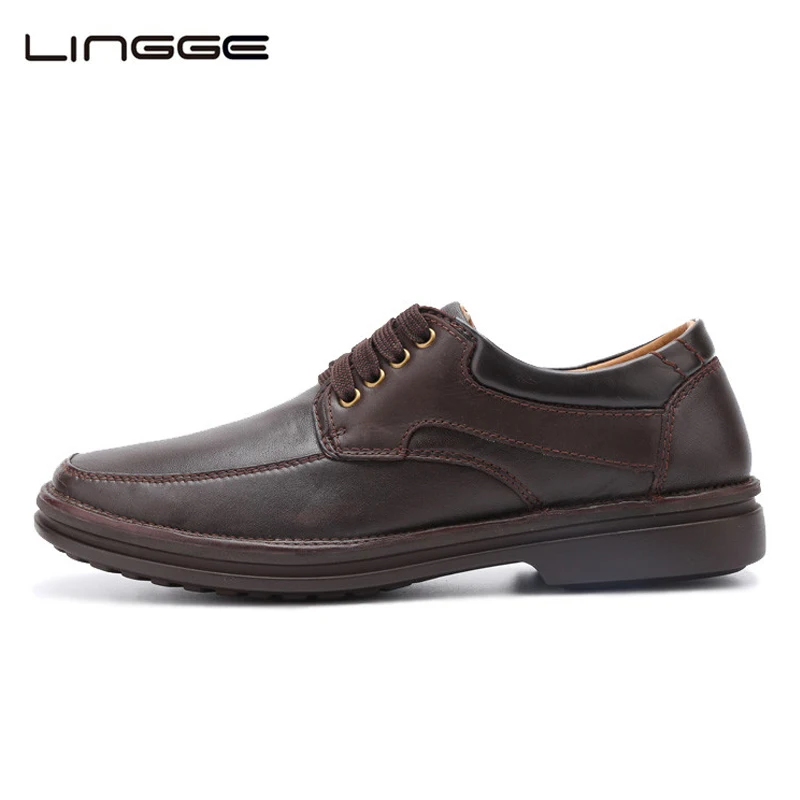 LINGGE обувь мужчины настоящая кожа туфли коричневый Оксфордская Кожаные свадебные