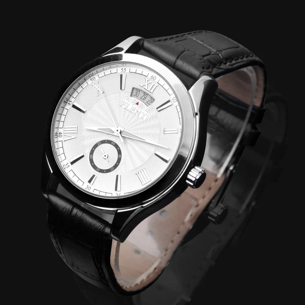 

FLENT Men Automatic Watch Leather Strap Date Display Fashion Mechanical Wristwatch
