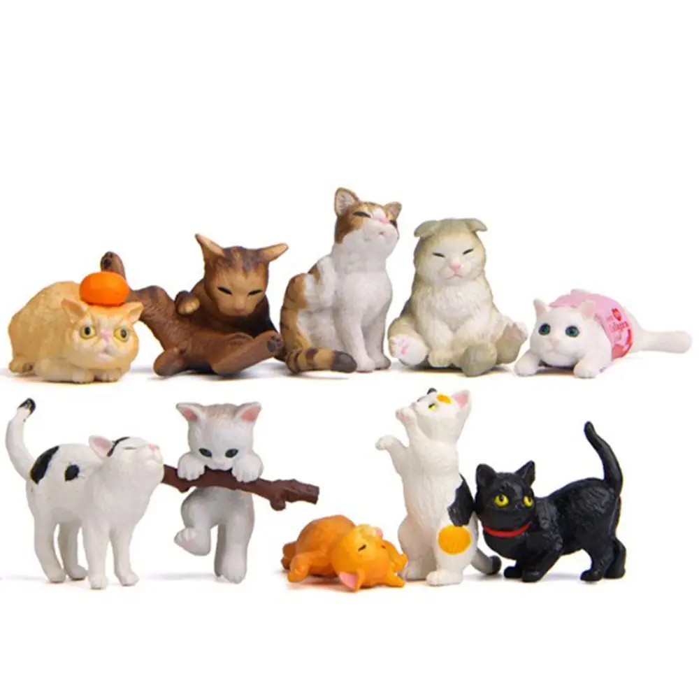 10pcs/set Playing Cat Figurine Miniature Lifelike Kitten Animal Decoration Mini Fairy Garden Cartoon Statue Craft Home Car Decor | Дом и сад