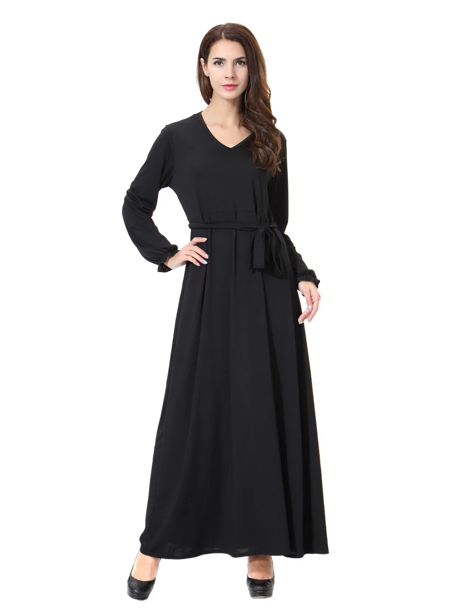 Мусульманские женщины Дубай платье гибкий ремень Макси abaya jalabiya исламские