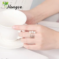 hongye 925 sterling silver trendy gift for women multi layered adjustable freshwater pearl party finger ring created accessories