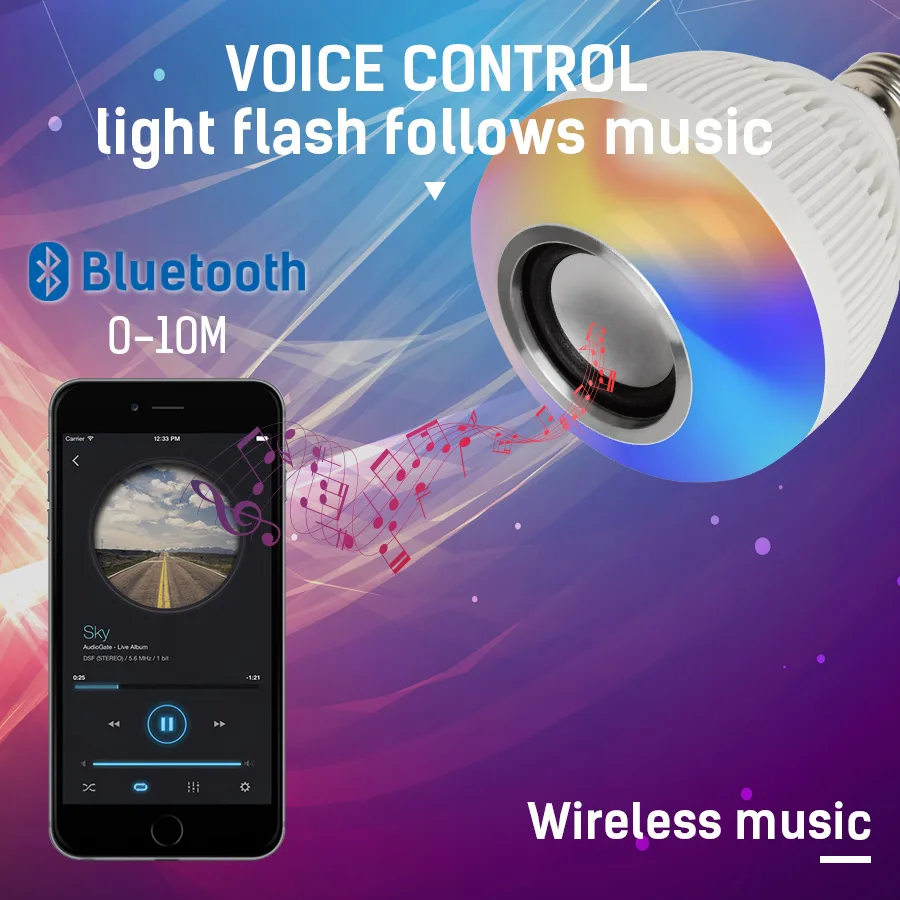 E27 светодиодный Bluetooth пульт дистанционного управления музыкальная лампа RGB 10 Вт