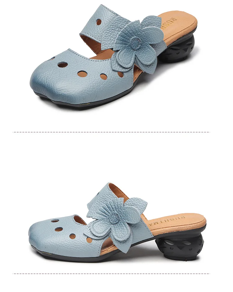 Xiuteng Hollow Sandals Flowers Pattern Genuine Leather Big Head Adjustable Daily Sandals Ladies Shoes Spring New Women Slippers