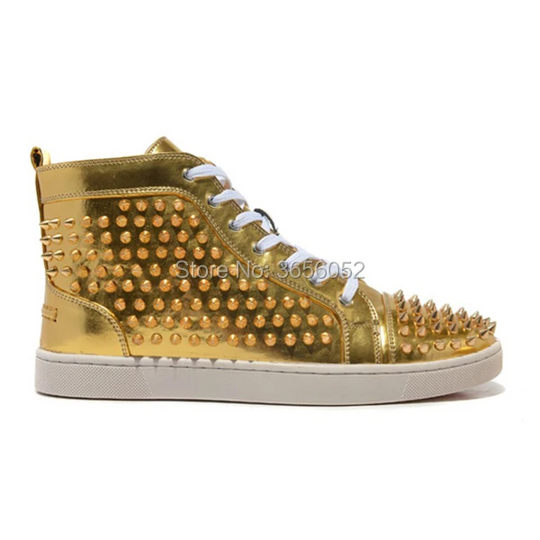 Qianruiti Designer Superstar High Top Sneakers Men Lace Up Flat Ankle Boots Leather Zapatillas Rivet Studded Mens Shoes Casual |