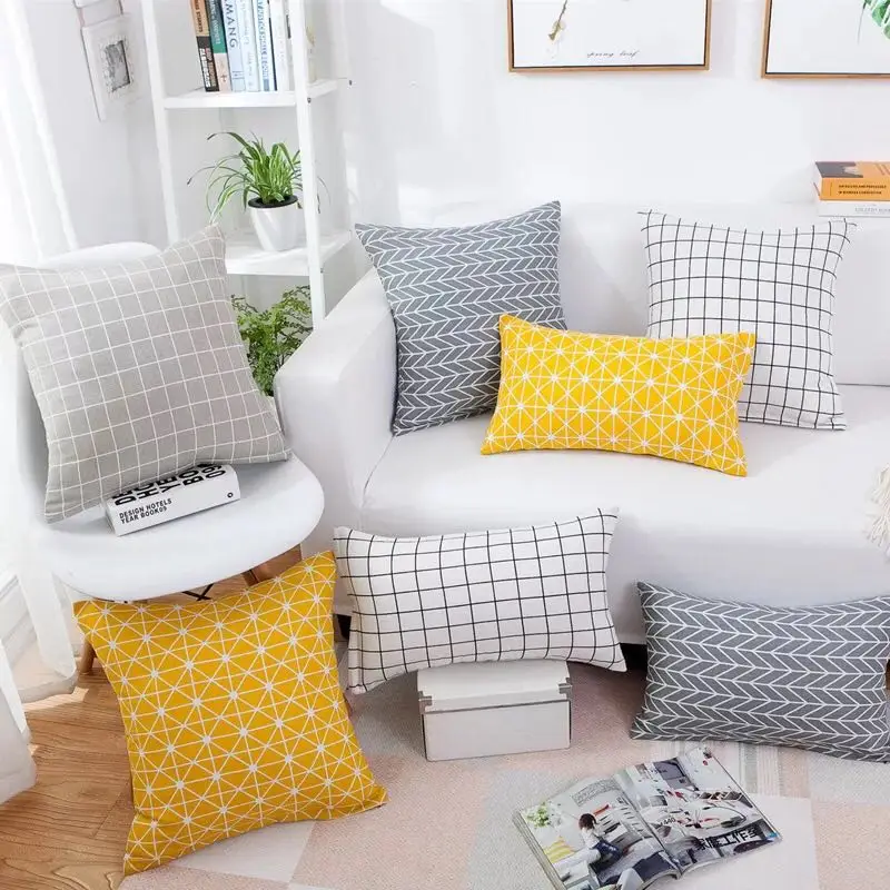 Двусторонняя прямоугольная квадратная хлопковая наволочка в полоску решетка