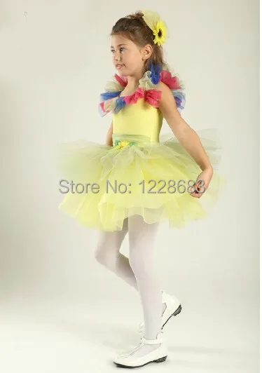 Феи с цветами для танцев платье пачка юниоров желтое балетное девочки желтого