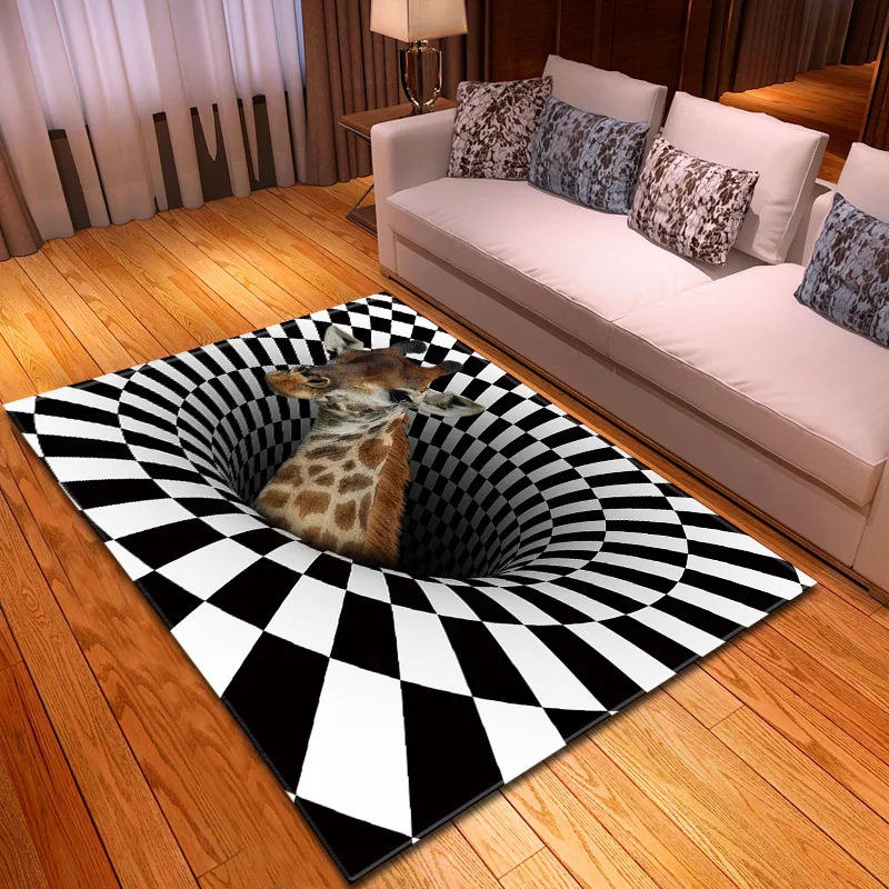 

Креативные черно-белые 3D коврики с принтом оленя для гостиной, спальни, коврики для кухни, ванной, нескользящий большой коврик/ковер