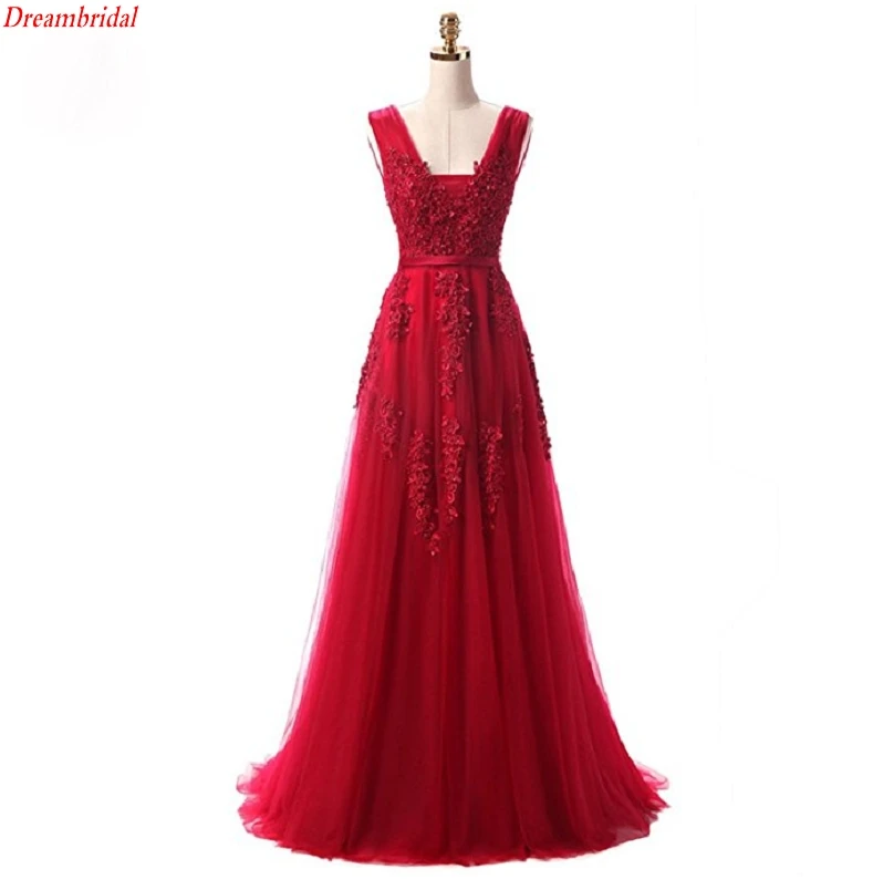 Dreambridal последний в своем роде фотографии A-Line V Шеи Бисером Длинное Вечернее