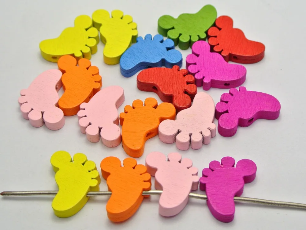 

50 Bright Candy Color Cute Foot Wood Beads 22X15mm Wooden Beads