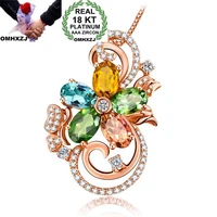 omhxzj wholesale european fashion woman girl party wedding gift flower aaa zircon 18kt rose gold necklace pendant charm ca203