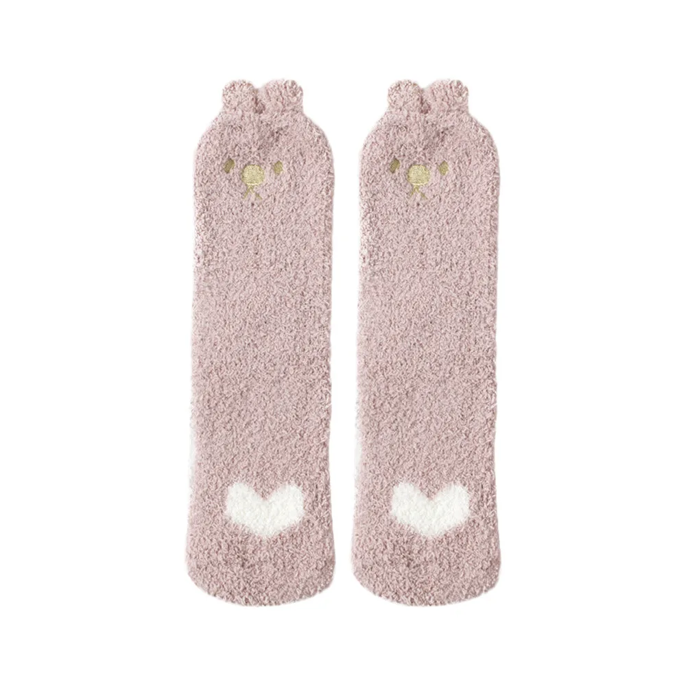 Модные женские хлопковые объемные пушистые носки с объемным 3D принтом Love harajuku kawaii, толстые нескользящие носки-тапочки из кораллового флиса