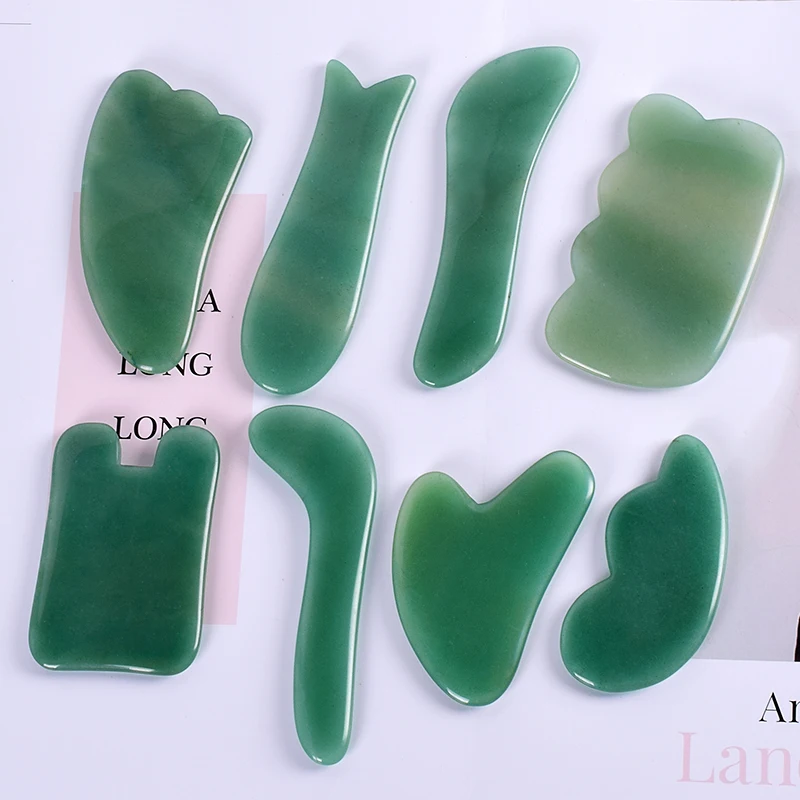 Массажный инструмент Gua Sha, натуральный камень авантюрин, китайский традиционный спа для лица, иглоукалывание, выскабливание, лечебный набор для ухода за здоровьем