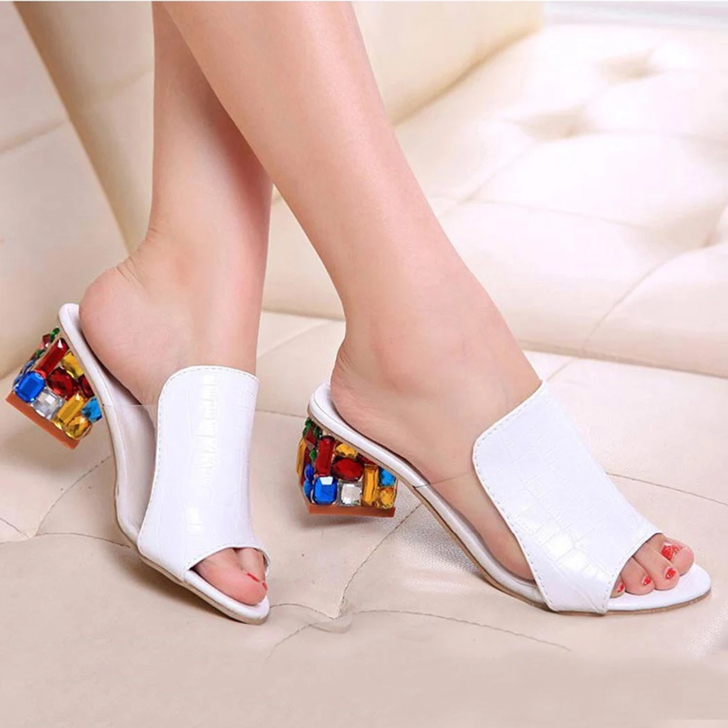 

KarinLuna 2020 brand Big size 41 elegant crystals chunky Heels Summer women's Shoes Woman Sandals leisure Shoes women slippers