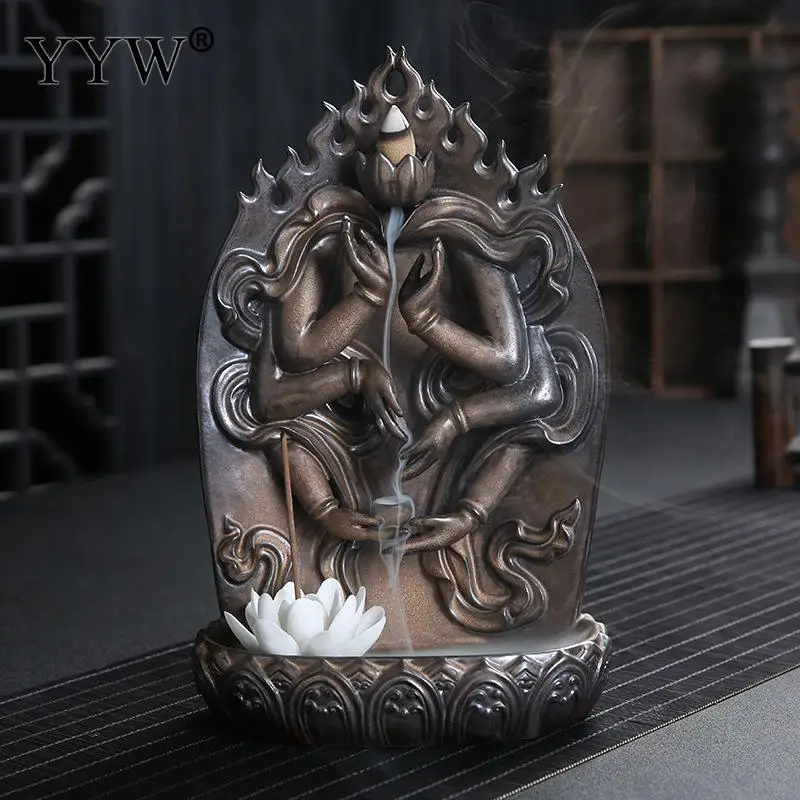 antique gold color Лотоса бергамот подставка для ароматических палочек курильница для благовоний курильница ароматические свечи ремесла аромат стенд уд Incenso+ 10 шт. конусов - Цвет: antique gold color