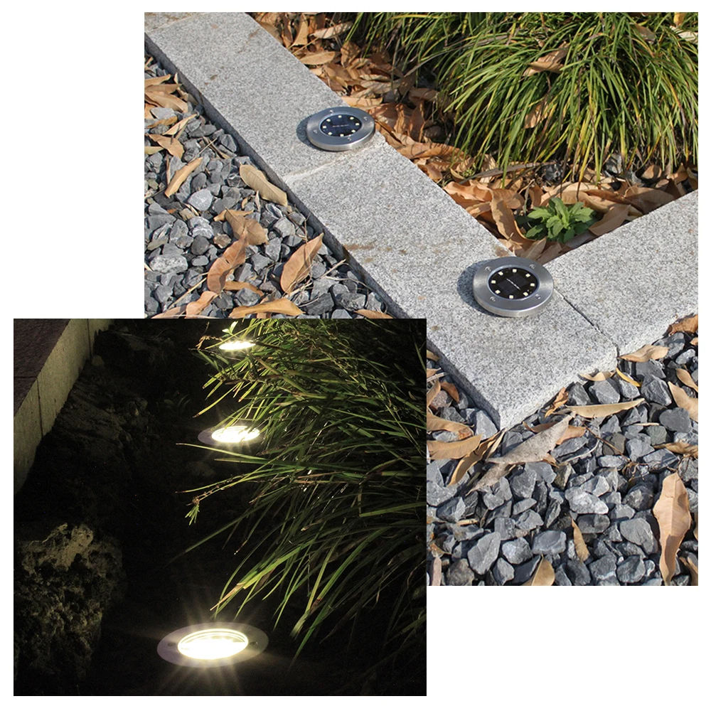 

Vacamm 8 LED Lawn Light Outdoor Solar Lamp Ground Light for Garden Lawn Path Decoration IP65 2V Night Lamp Warm White/White 2PCS