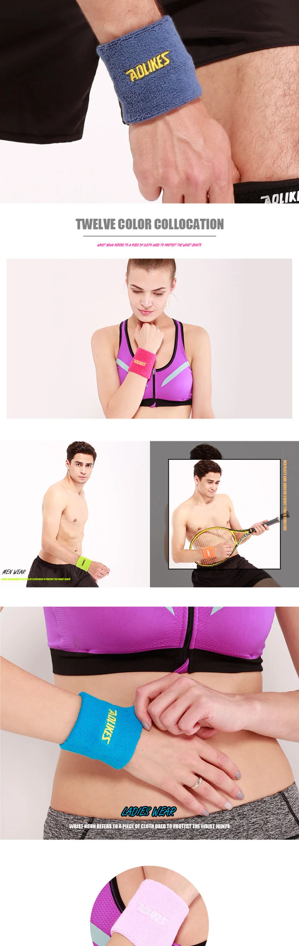 AOLIKES 1 шт. теннисная повязка на голову для спорта на открытом воздухе хлопок впитывает пот Теннис Запястье протирать пот полотенце спортивные наручные 12 цветов