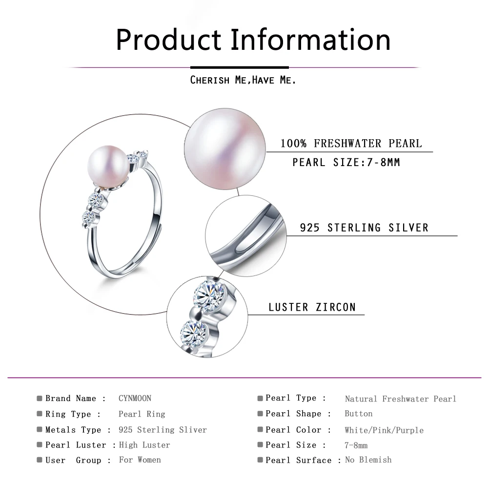 2017 Мода 7 8 мм естественный пресноводный белый жемчуг кольцо Юбилей подарок на
