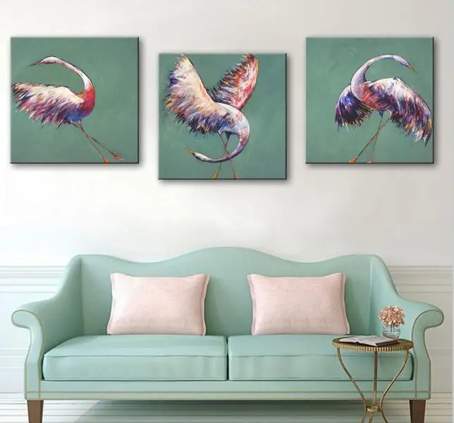 Картина Маслом Японского Журавля Украшения Живопись Набор 3 Home Decor На Холсте