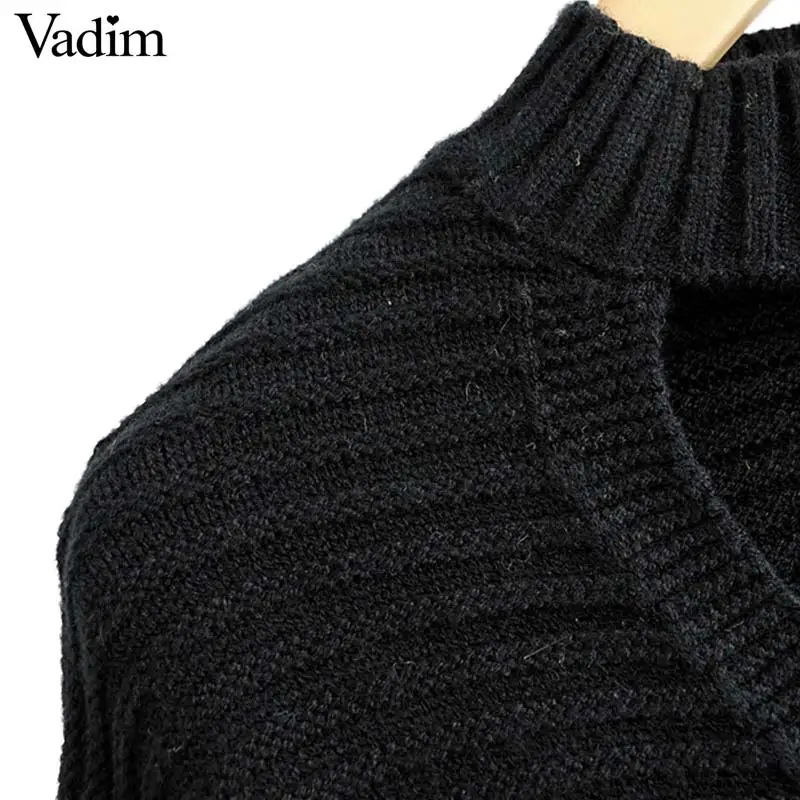 Vadim женский черный оверсайз вязаный свитер с вырезами дизайн длинный рукав