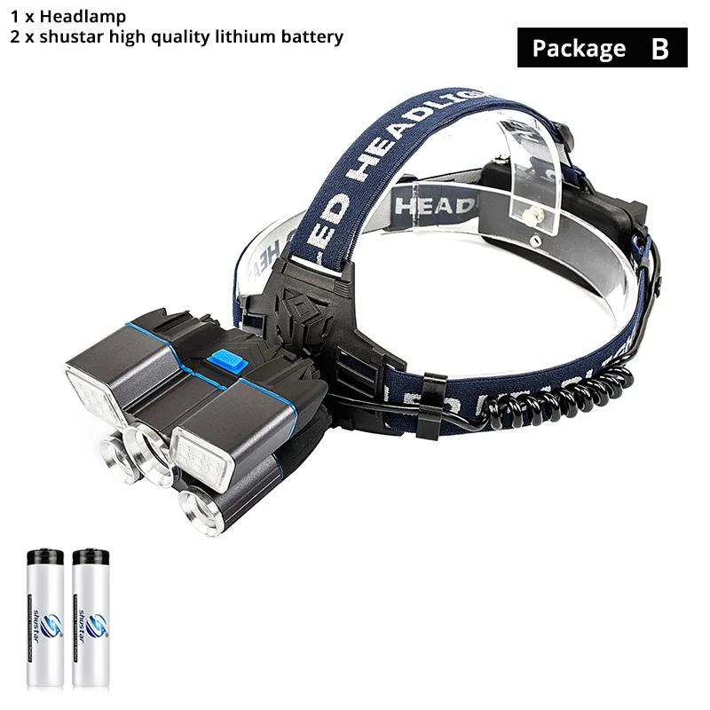 Package B Супер яркий светодиодный налобный фонарь с красными и синими сигнальными огнями 21 лампа с бусинами Водонепроницаемый светодиодный налобный фонарь для рыбалки и охоты - Испускаемый цвет: Package B
