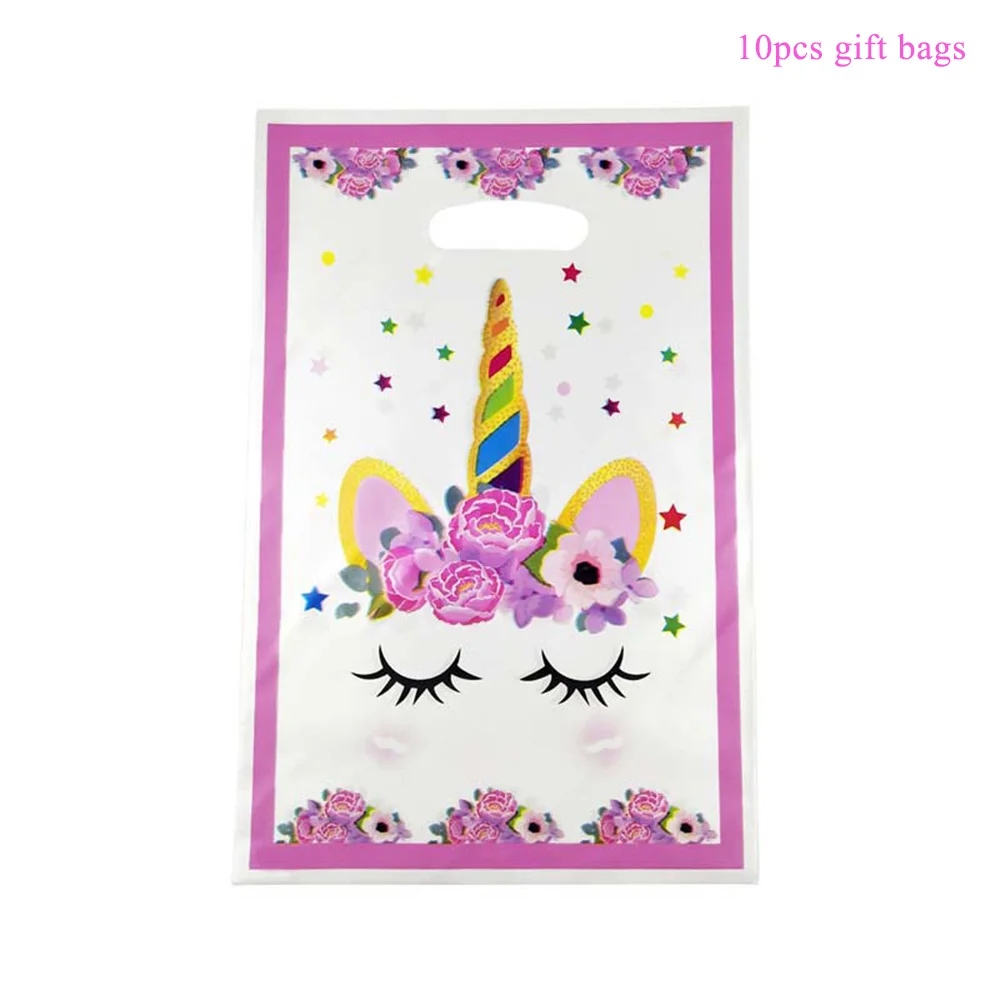 10pcs plastic bag 1 Подарочная сумка единорога свадебные сувениры и подарочные бумажные пакеты единорога украшения для дня рождения Детские конфетные сумки Детские принадлежности для душа - Цвет: 10pcs plastic bag 1
