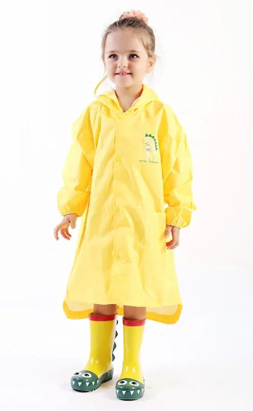 Желтый детский дождевик с объемным динозавром непромокаемое пончо милый