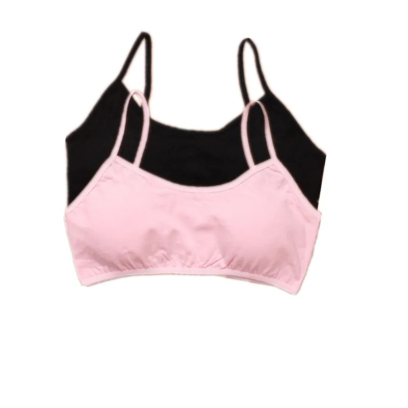 black and pink 2 шт./лот, детский хлопковый бюстгальтер для девочек, детское нижнее белье для подростков, беспроводное, маленькое, тренировочное, половое созревание бюстгальтеры, нижнее белье - Цвет: black and pink
