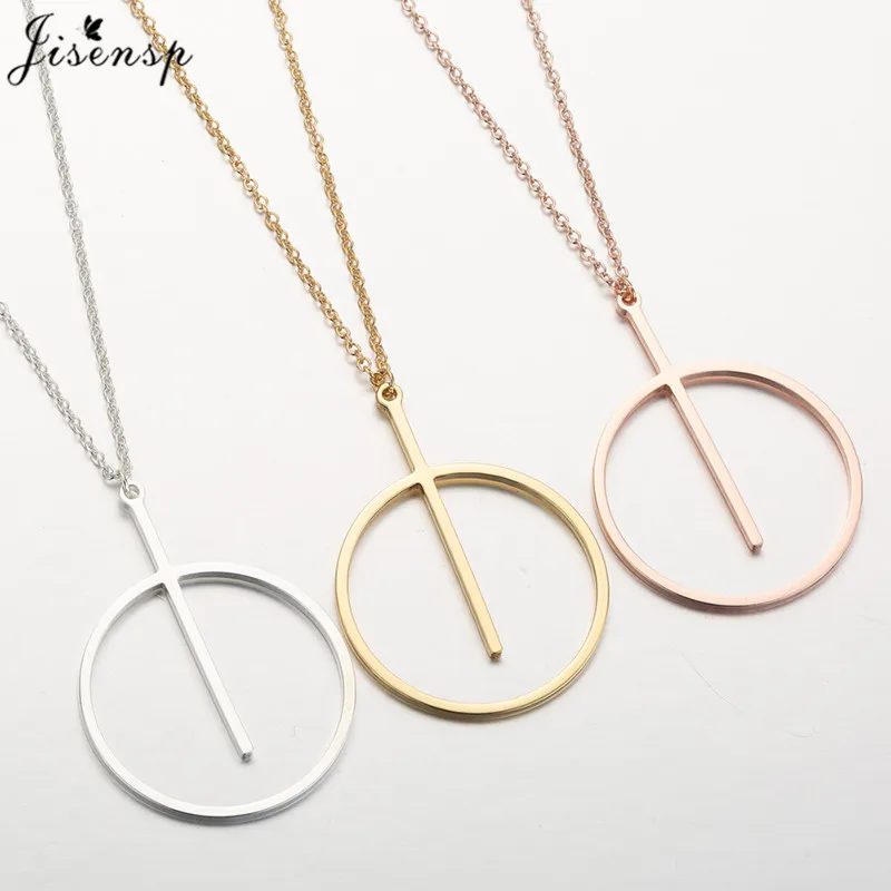 

Jisensp Simple Long Chain Round Pendant Necklace for Women Female Casual Circle Choker Jewelry Necklace Bijoux Femme