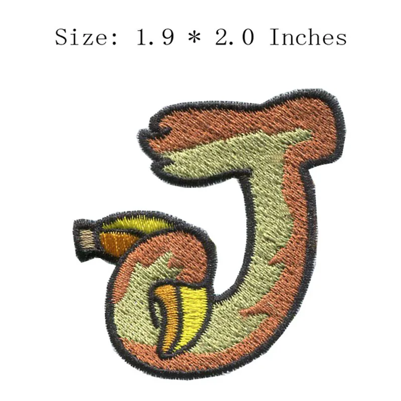 

J буквы с бананом 1,9 "широкий DIY Новые шрифты вышивки патч для вышивки ковров/железа на подложке/нашивка на шарф