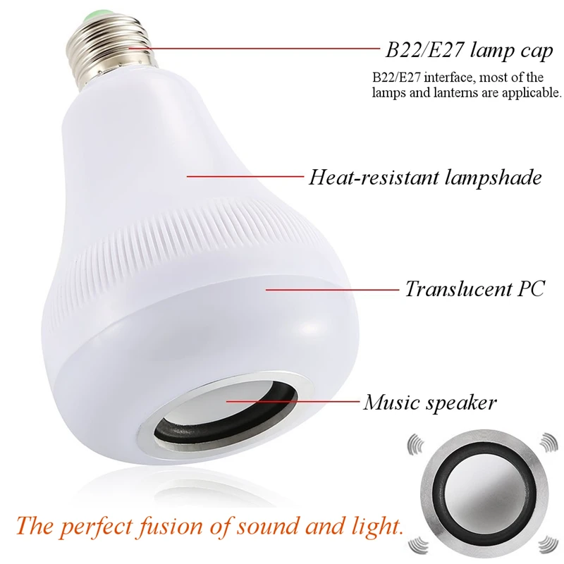 E27 Смарт RGB беспроводной Bluetooth динамик лампа Музыка Воспроизведение затемнения светодиодный RGB Музыка лампа светильник с 24 клавишами дистанционного управления