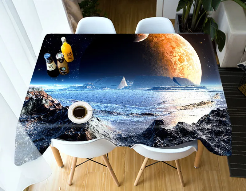 3D таинственная космическая скатерть синяя планета Пылезащитная моющаяся ткань утепленная хлопковая прямоугольная и круглая скатерть