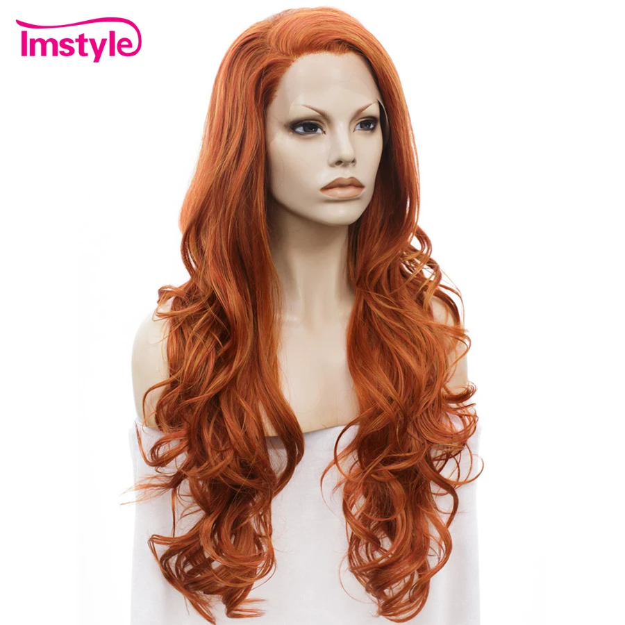 Imstyle Auburn оранжевые парики длинные волнистые синтетические парики на кружеве для женщин часть термостойкие волокна бесклеевой женский парик