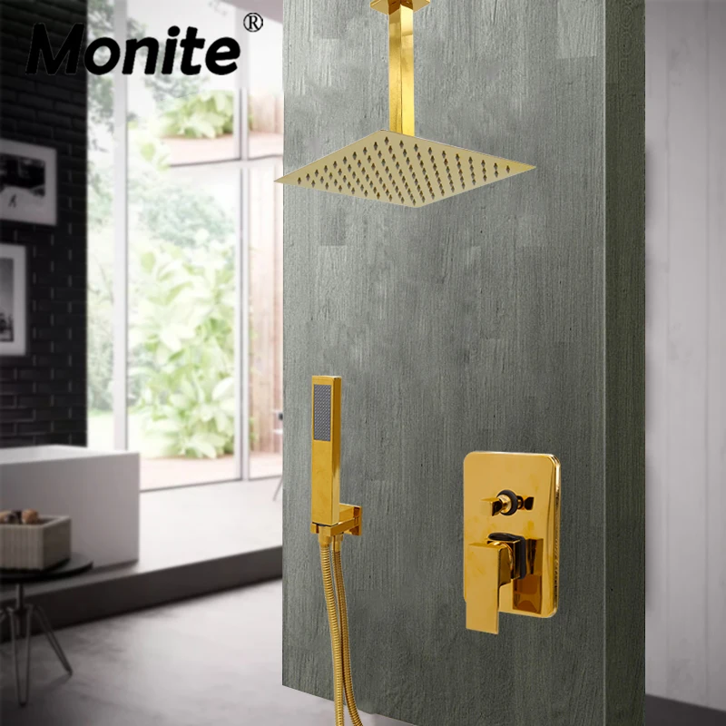 Monite 8 дюймов золото латунь настенное потолочное крепление набор для душа с