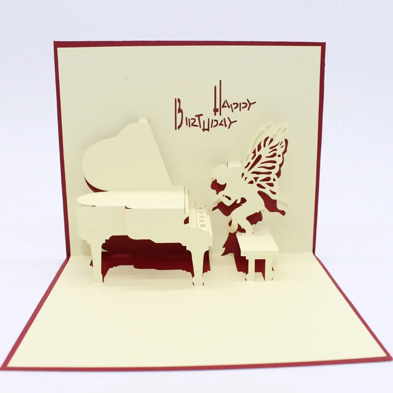 3D лазерная резка ручной работы милый ангел пианино бумажные приглашения