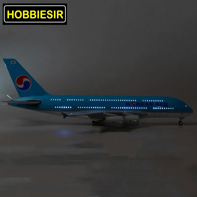 1/160 Scale 45.5CM Plane Airbus A380 Aircraft Korean International Airline Model W Light& Wheel Diecast Plastic Resin Kids Gift