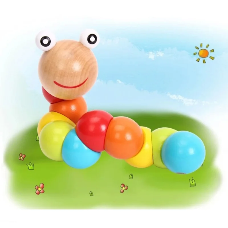 Wooden Caterpillar Toy Puzzle Baby Magical Insect Child Variety Twist-colored Toys Educational Kids Twisting Worm | Игрушки и хобби
