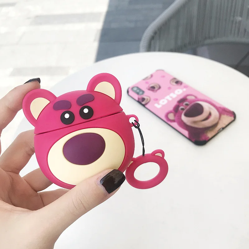 Мягкий силиконовый чехол Airpods для Apple Airpods 1/2 с мультяшным медведем, силикагелевый чехол для зарядки наушников, чехол с защитой от потери