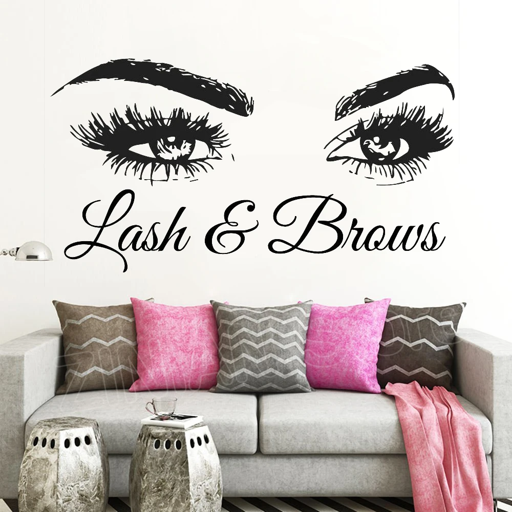 Lash& Brows большие глаза Цитата настенные наклейки модные креативные виниловые ресницы брови красивые настенные наклейки для салона декор стен D335