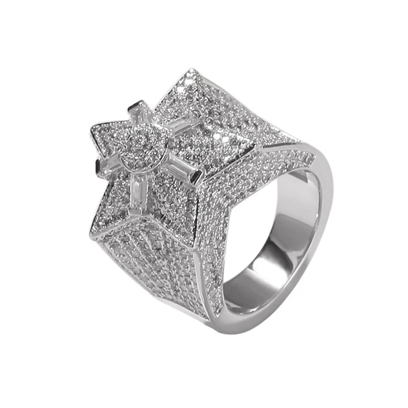 В стиле хип хоп с креплением микро паве ААА кубического циркония Bling Star кольцо в