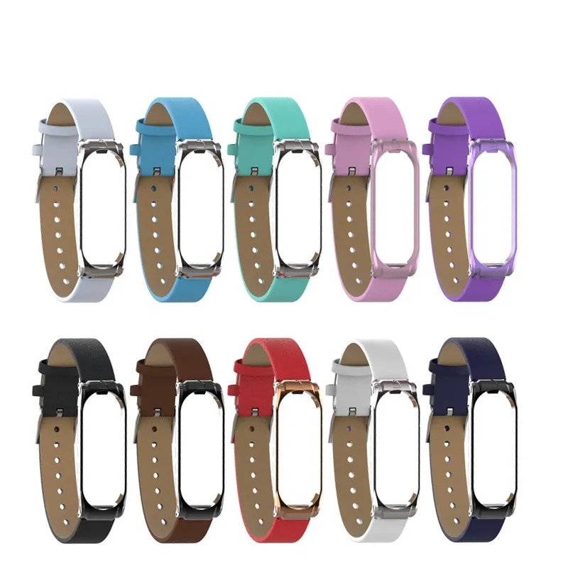 Цветной кожаный mi Band 4 3 металлический ремешок для Xiaomi mi Band 4 3 PU браслет из нержавеющей стали mi Band 4 3 сменные ремешки на запястье