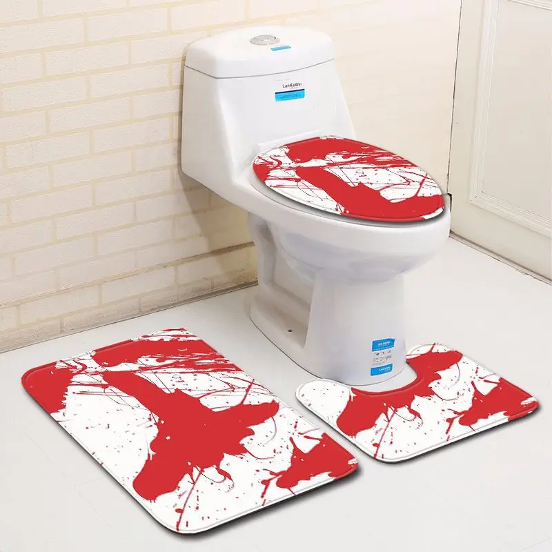 Stocked Blood Handprint Carpet Bathroom in Bath Mats Non Slip Toilet Mat Accessories Flannel Contour Rug Foot Pad for Home Decor
