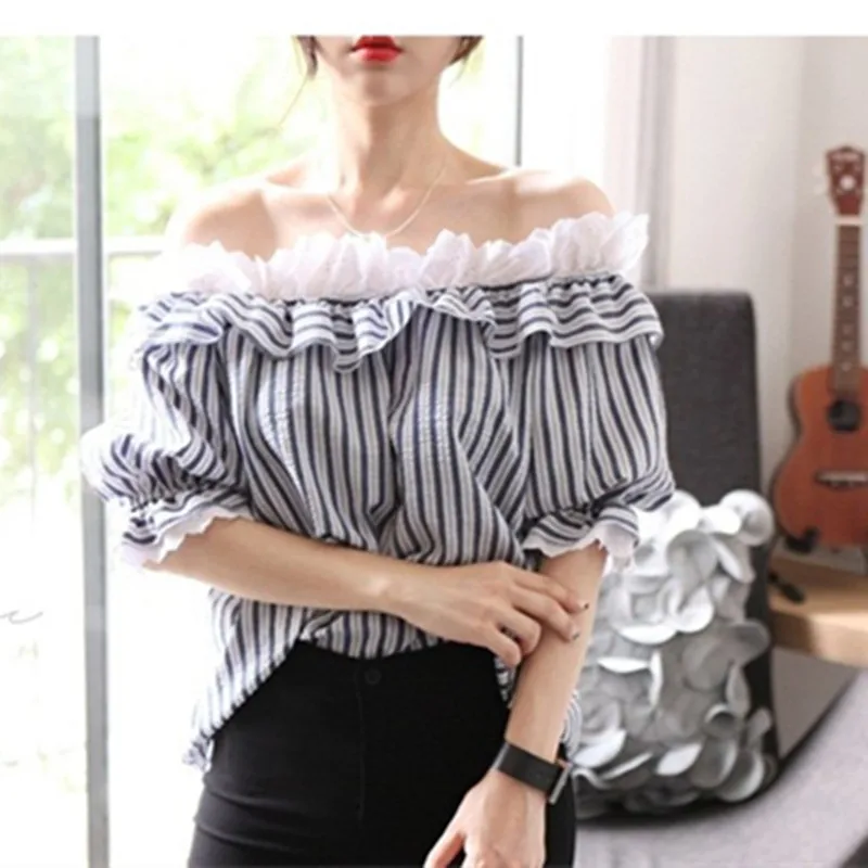 Hzirip Летняя Рубашка Женщины 2017 Свободные Выдалбливают Оборками Лепесток Рукав С