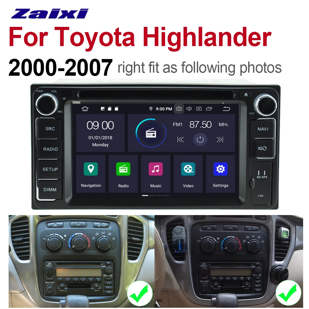 Автомобильный dvd-плеер на основе Android для Toyota Highlander 2000 2001 2002 2003 2004 2005 2006 2007 мультимедиа gps навигационная карта Автомагнитола
