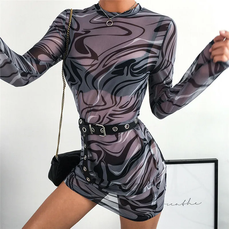 Женское повседневное и свободное ультратонкое дышащее Сетчатое платье с круглым