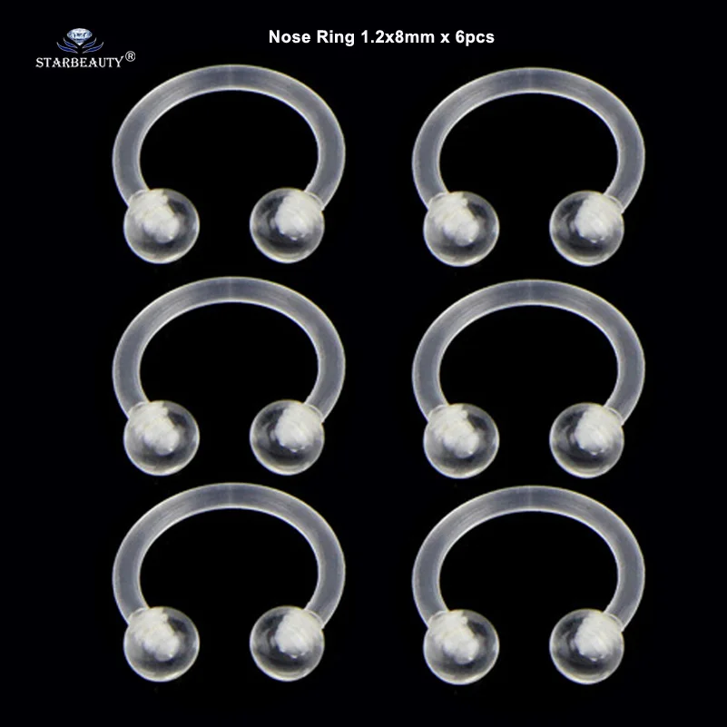 6 шт. прозрачные Поддельные кольца для носа пирсинг языка Мягкие акриловые губ
