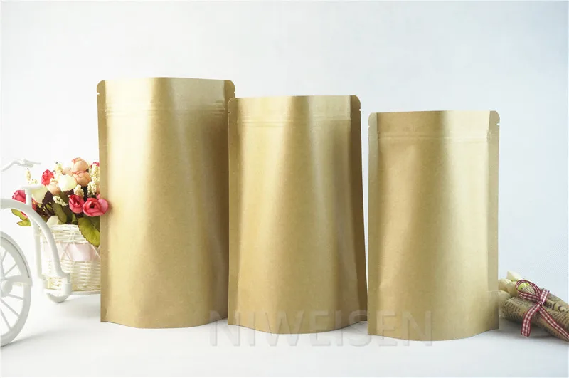 10pcs/lot Thicker Brown Kraft aluminizing pouches Stand up kraft paper aluminium foil Zip Lock bag Food sachet zipper Resealable