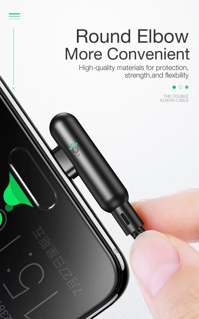 CAFELE 90 градусов игровой USB C кабель для huawei xiaomi samsung oneplus Быстрая зарядка светодиодный нейлоновый кабель типа L ткачество type c